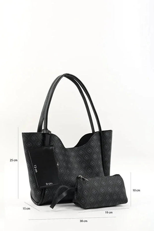 Monogram black SHK108 faux leather women hand and shoulder bag with