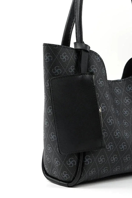 Monogram black SHK108 faux leather women hand and shoulder bag with