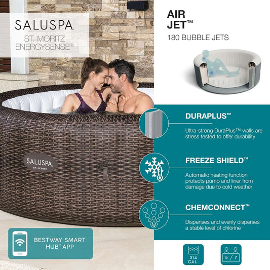 7 Person Round Inflatable Hot Tub With 180 Jets Spa