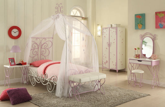 85inches X 56inches X 88inches Full White And Light Purple Metal Tube