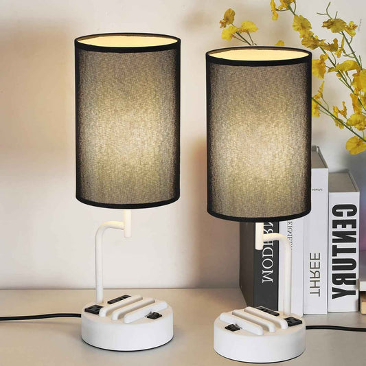 Table Lamp With 3 USB Ports And AC Outlet White Black