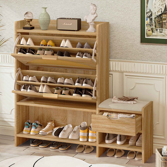 47.2' Shoe Storage Cabinet Rattan Shoe Storage Organizer With 2 Flip