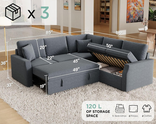 Oversized L Shaped Sleeper Sectional Sofa With Storage