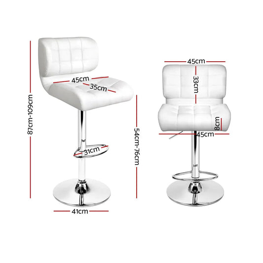 Artiss Set of 2 PU Leather Gas Lift Bar Stools - White and Chrome
