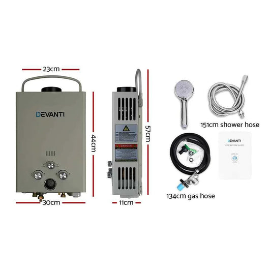 Devanti Portable Gas Water Heater LPG System Grey