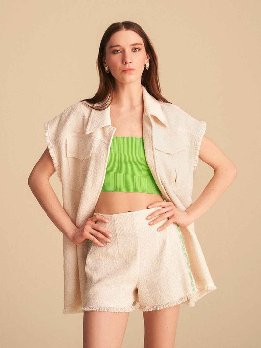 Tweed Shorts with knit striped