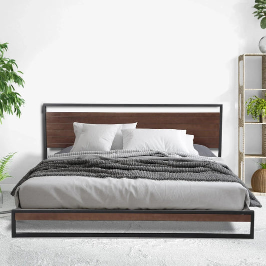 Milano Decor Azure Bed Frame With Headboard Black Wood Steel Platform