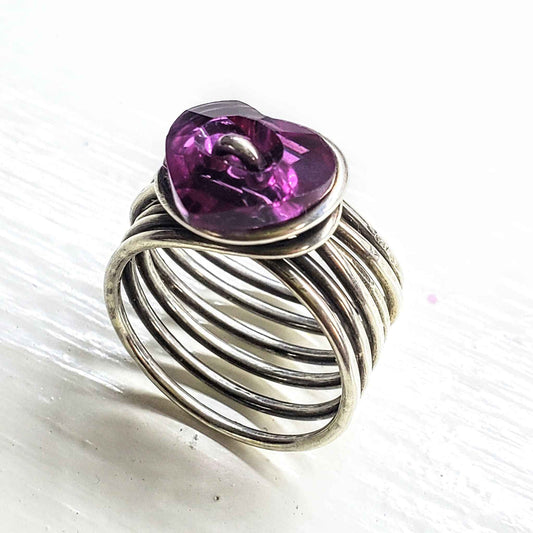 Handmade Wire Wrapped Pink Heart Crystal Six Rings in One Stack