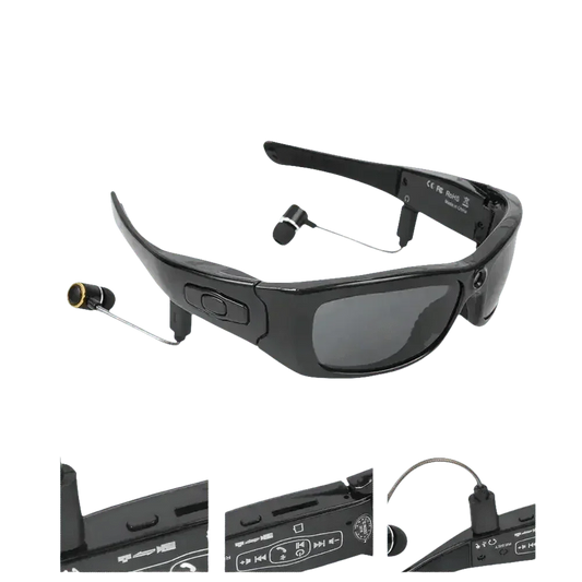 Black Camcorder Glasses Camera with Headphones. HD 1080P Mini Camcorder Glasses