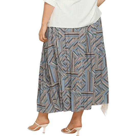 Blue Geometric Pleated Skirt Deep Teal Basic Style Length
