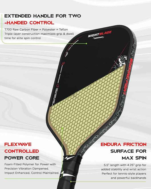 NightBlade Pickleball Paddle 16 mm High Performance Carbon Fiber Face
