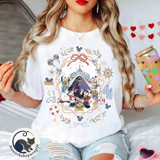 Coquette Bow Watercolor Disney Mickey & Friends Cruise Line — Gildan Hoodie