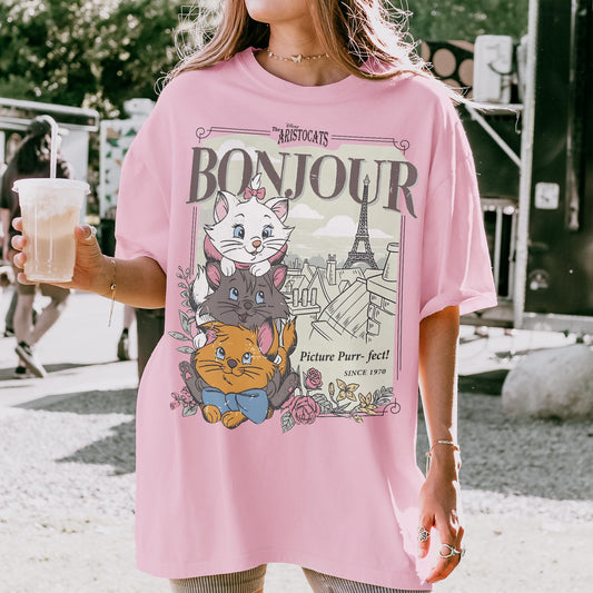 The Aristocats Bonjour Marie Toulouse Berlioz Cat T-Shirt Mo — Comfort Colors Tee