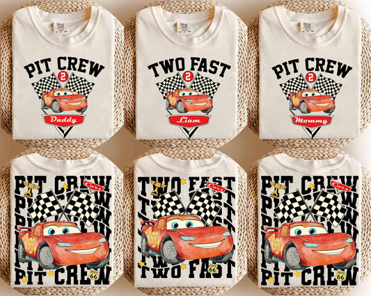 Custom Birthday Two Fast Pit Crew Lightning McQueen Shirts — Comfort Colors Tee