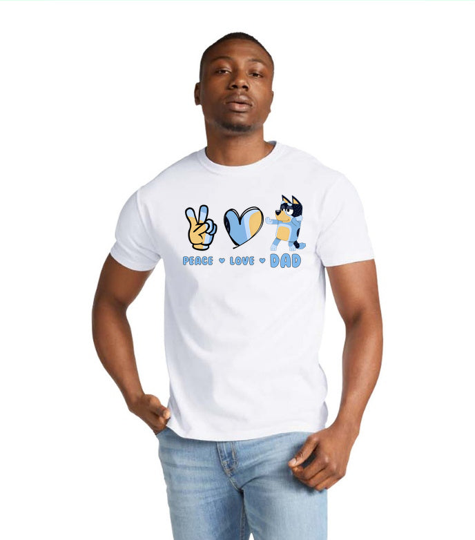 Artwork reference on a sample garment; selected model, color and print placement may differ · Peace Love Dad | Tee, Sweatshirt & Hoodie