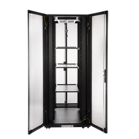 Full height 45RU server rack with bi-fold mesh doors, 800mm wide and 1000mm deep, freestanding steel frame