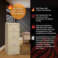 Parchment Four Drawer Fire Safe Legal File Cabinet UL 1 Hour