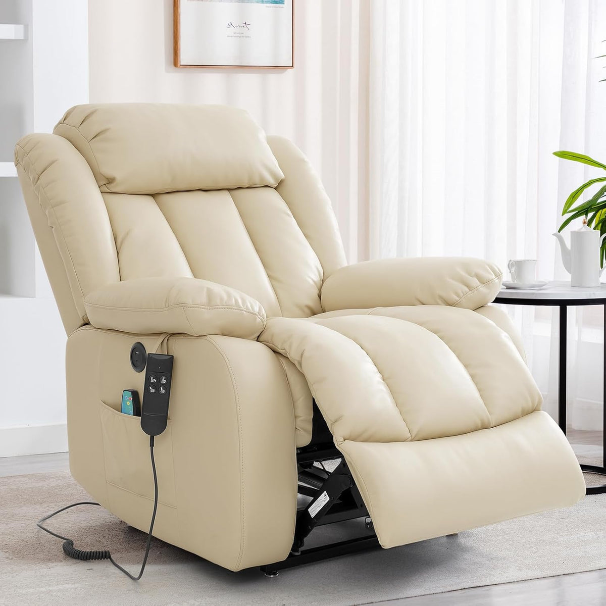 Dual Motor Lift Recliner With Heat And Massage Beige