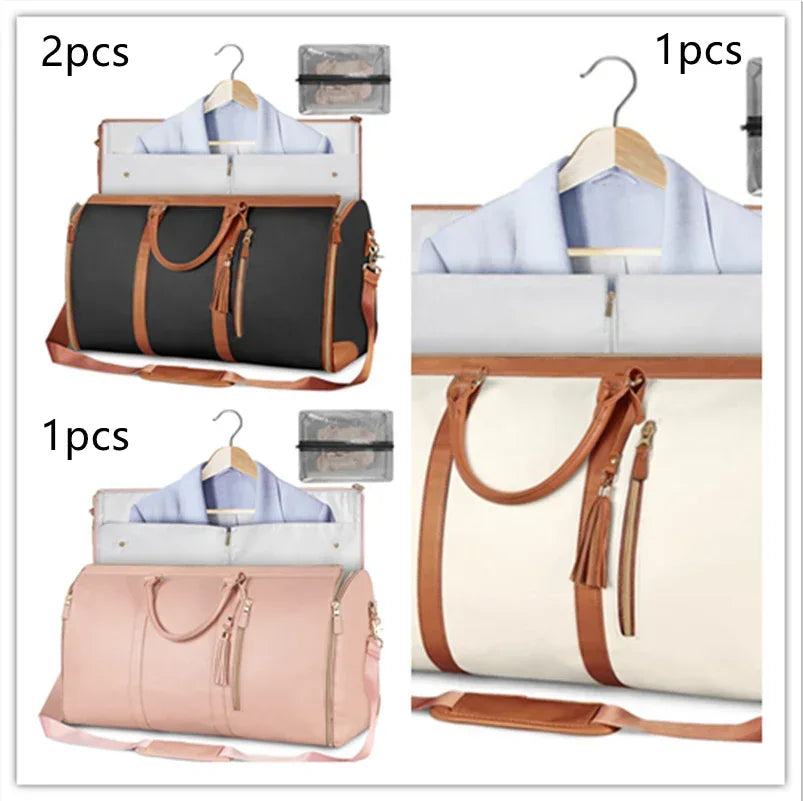 Large Capacity Travel Duffle Bag Women's Handbag Folding Suit Bag Waterproof Clothes Totes - Snagva