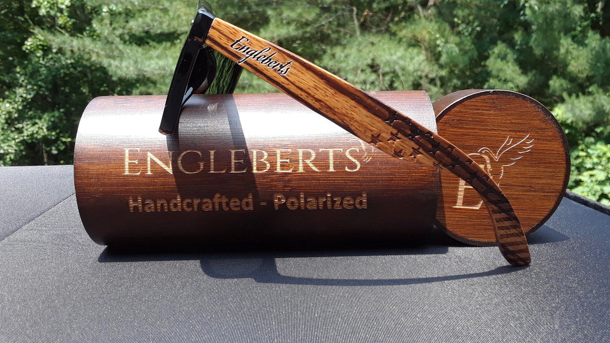 Zebrawood sunglasses shown from a frontal angle emphasizing lens and frame design.