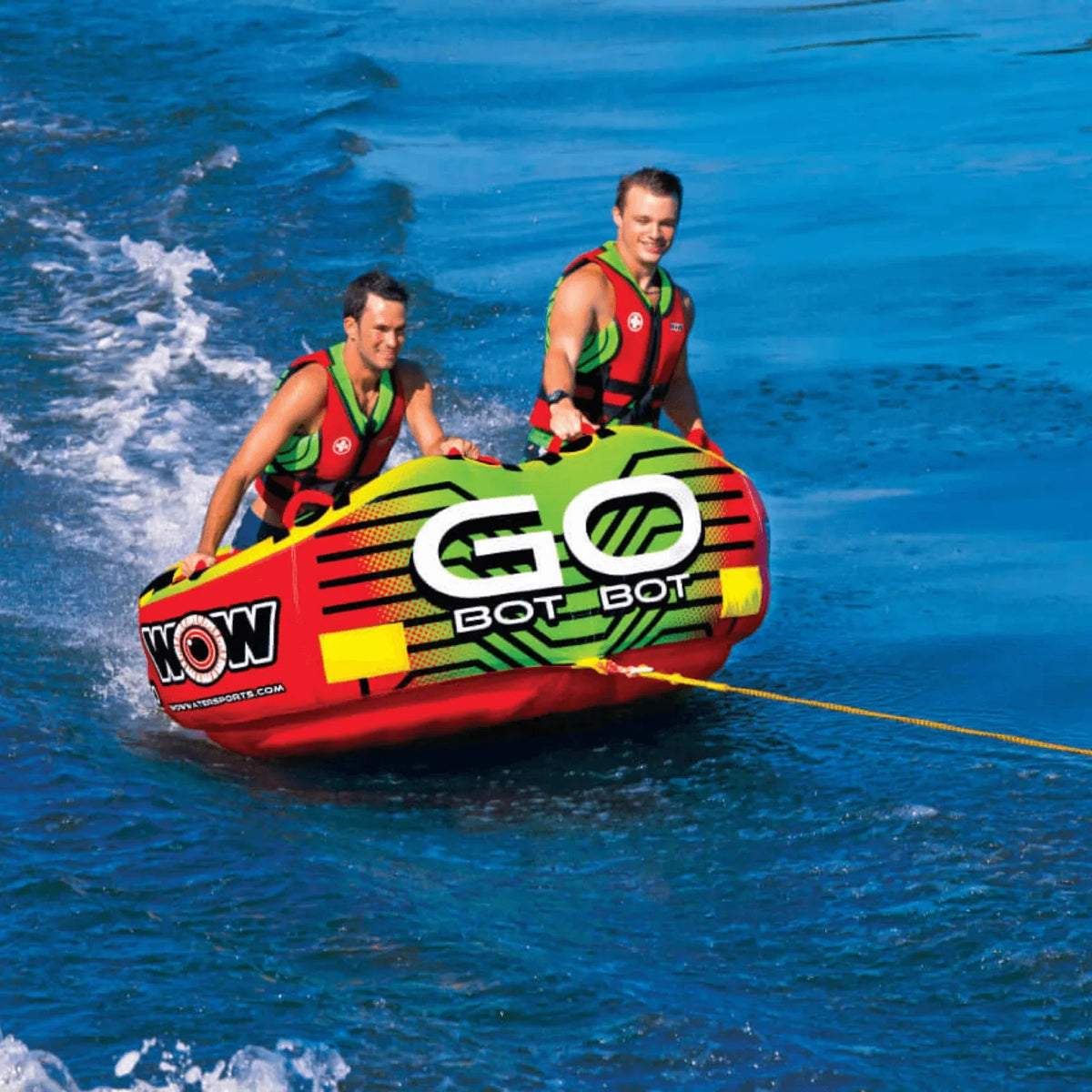 Top-down view of the Go Bot towable highlighting deep cockpit seating and EZ entry system.