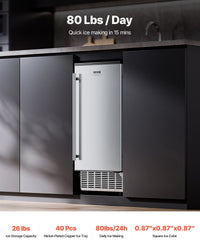 Undercounter Ice Maker 80 Lbs/Day Built-in Ice Maker Machine W/