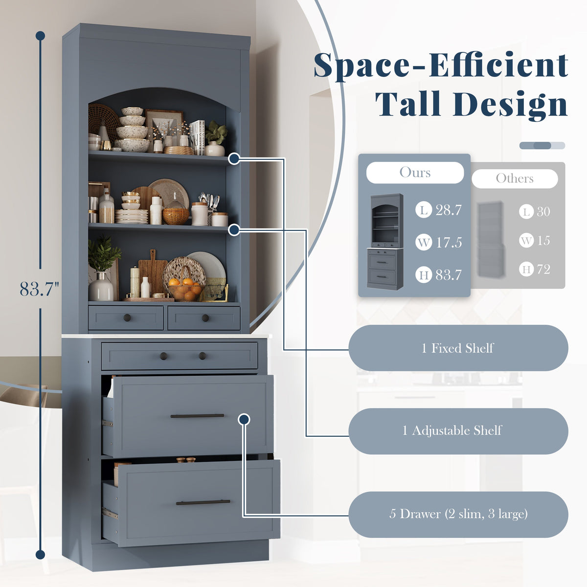 Modern 83.7inch High Kitchen Pantry, Freestanding Tall Kitchen Hutch