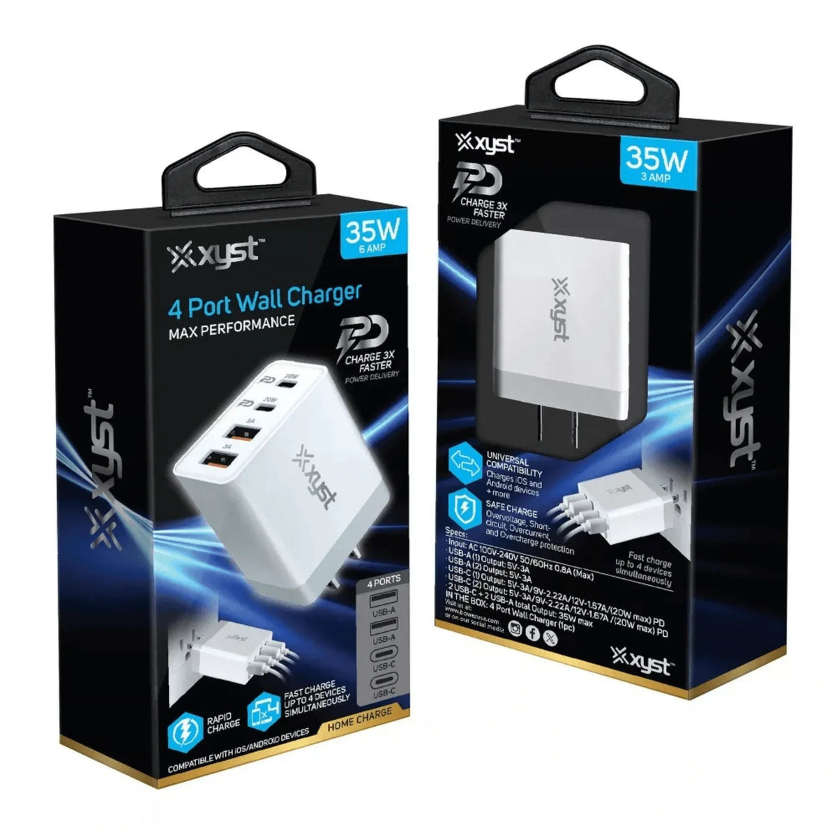Xyst 35-Watt 4-Port USB-A and USB-C Wall Charger - Snagva
