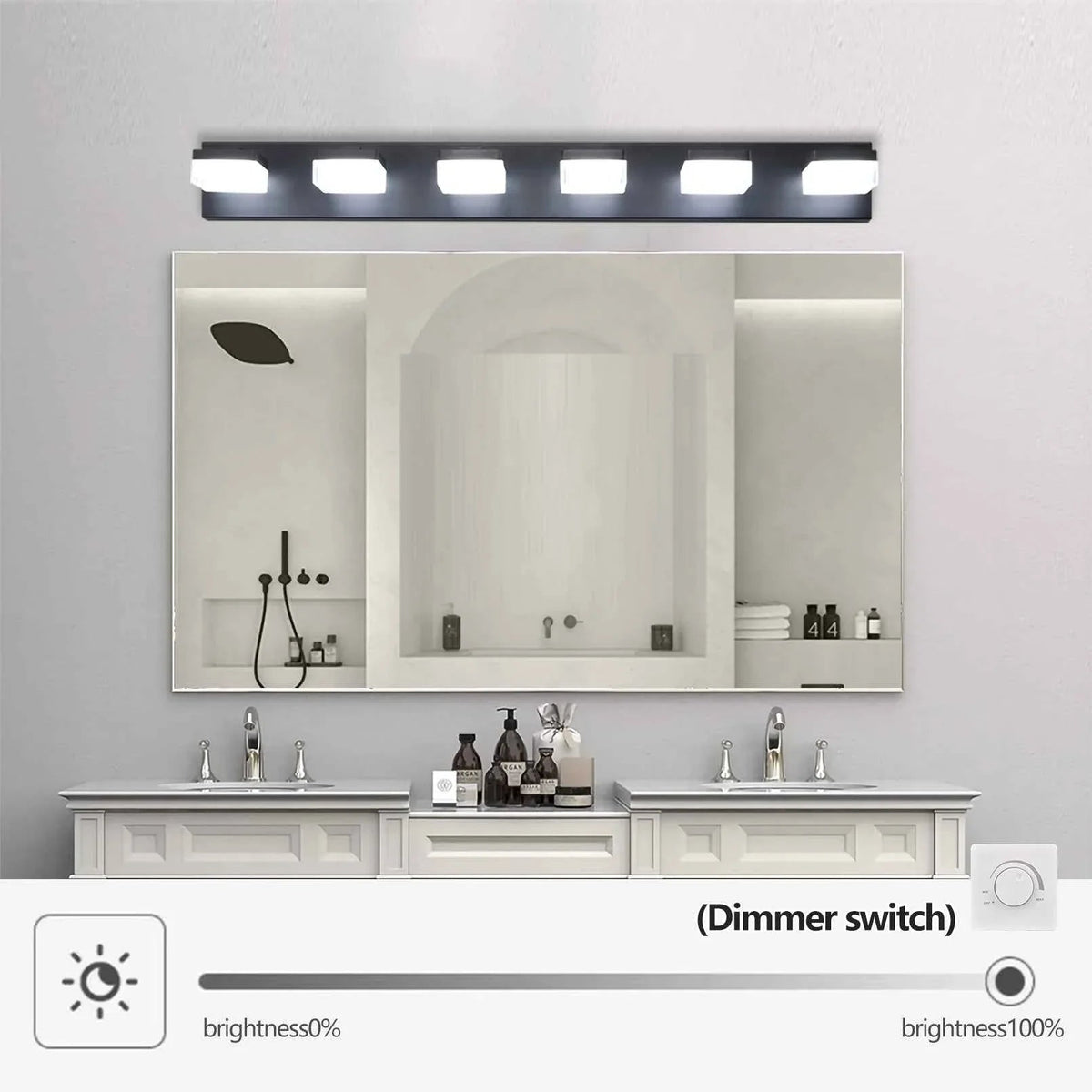Modern 6-Light Black LED Vanity Mirror Light Fixture For Bathrooms And