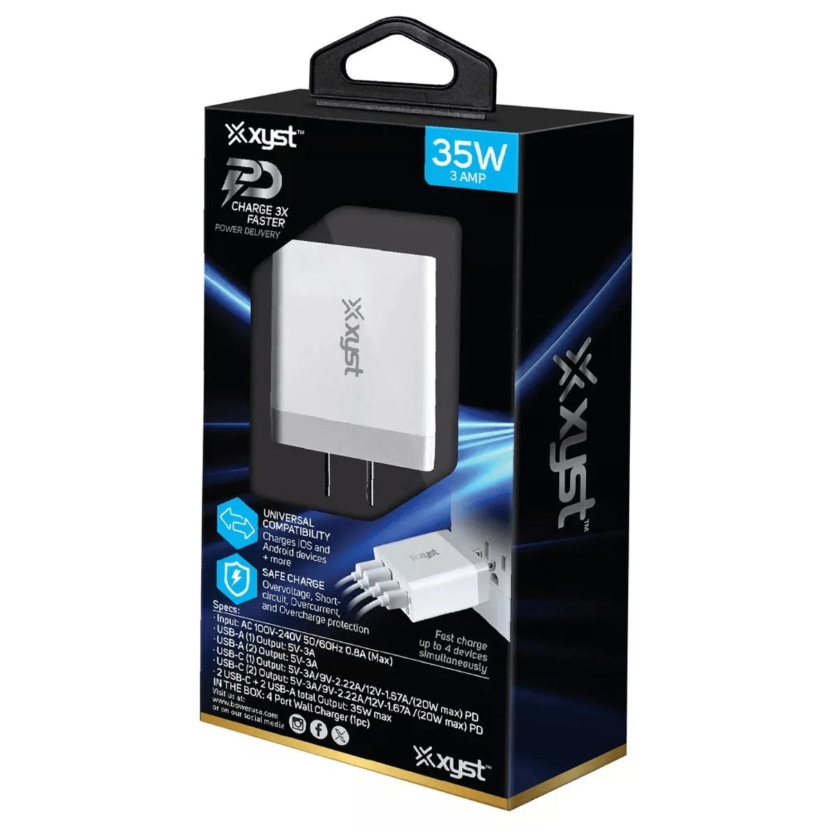 Xyst 35-Watt 4-Port USB-A and USB-C Wall Charger - Snagva