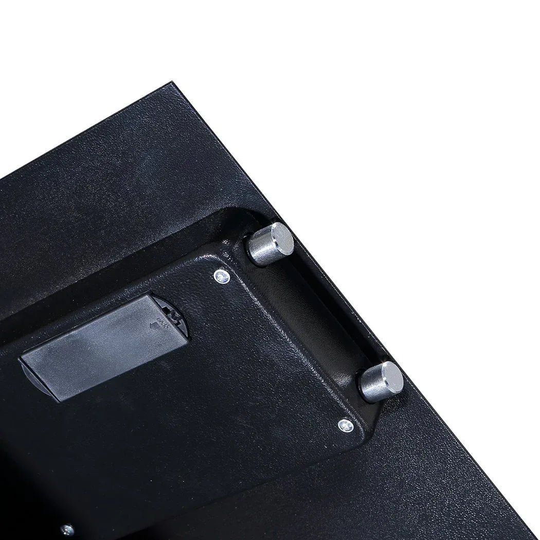 Electronic safe shown mounted inside a closet for discreet home security.