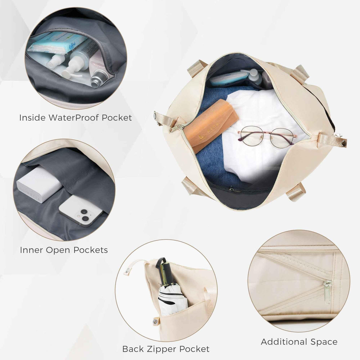 Luggage Sets 4 Piece, ABS Durable Suitcase with Travel Bag, ABS Hard