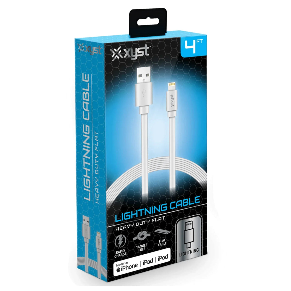 Xyst Charge and Sync USB to Lightning Flat Cable 4Ft - Snagva