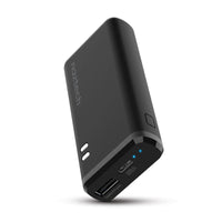 Close-up of Naztech 4000mAh USB-C power bank showing dual USB ports and compact design
