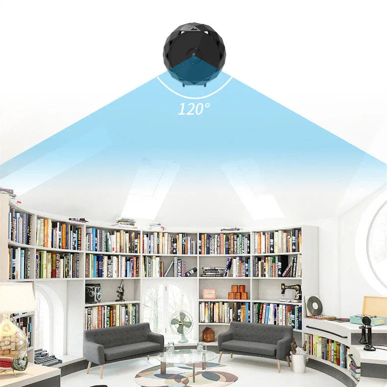 Camera connected to mobile phone screen displaying live surveillance footage.