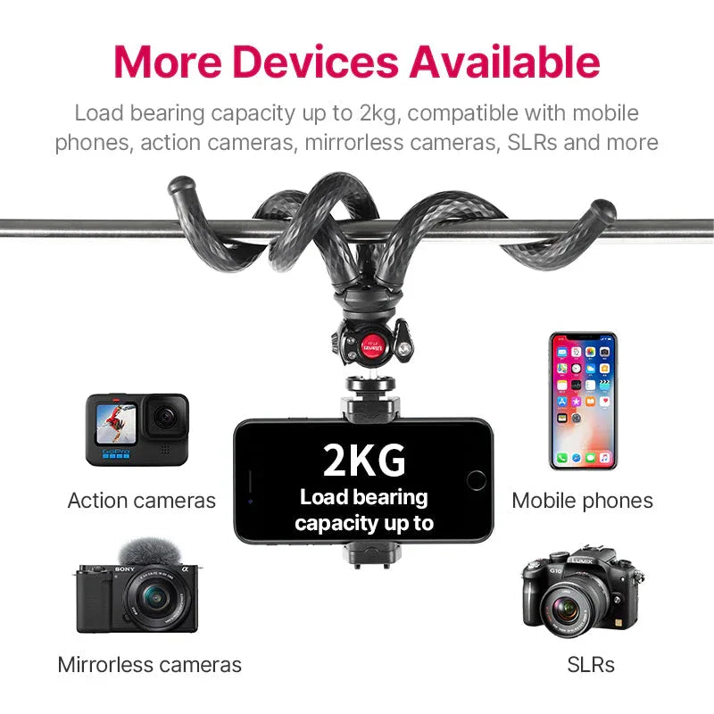 The packed box of the black octopus mobile phone clip gimbal tripod set.