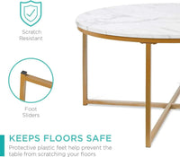 Round Coffee Table With Faux Marble Top Cross Leg Design