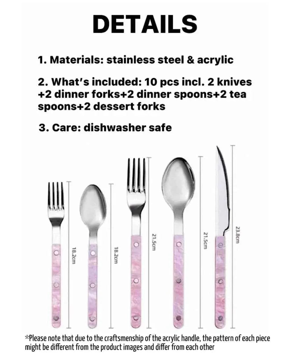 Set of 10 Sleek Modern Pinky Elegant Salt Lake Flatware Cutlery
