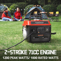 Front view of 1200W portable generator on grass with handle visible