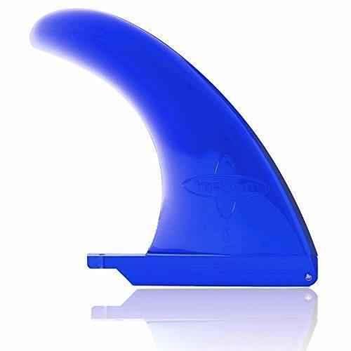 Blue transparent DORSAL Signature II longboard surfboard fin with single center design on white background.