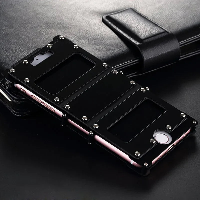 Close-up showing black Steel Armour iPhone Case II protecting iPhone edge and buttons