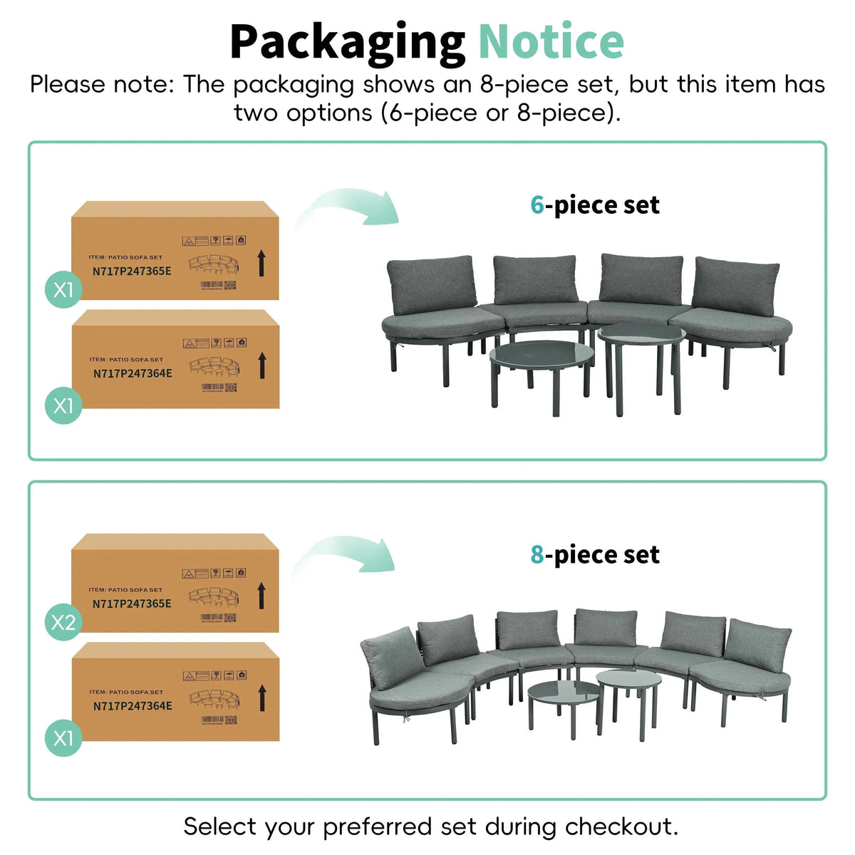 8-Piece Patio Sofa Furniture Set, Half Moon Outdoor Sectional Sofa