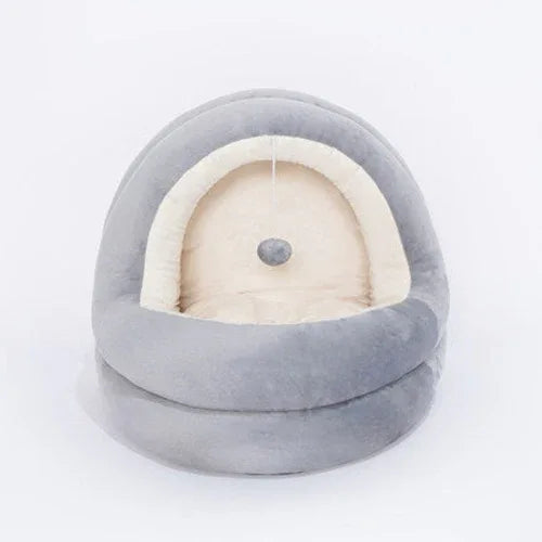 Comfortable velvet pet house bed with raised edges, perfect for kittens and small dogs.