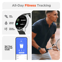 HyperGear SmartWatch displaying sleep tracking statistics on the screen at night.