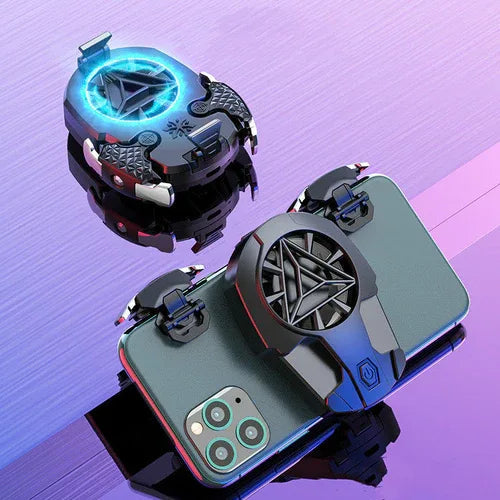 Side angle of phone cooler showing slim design and silent turbo fan in operation.