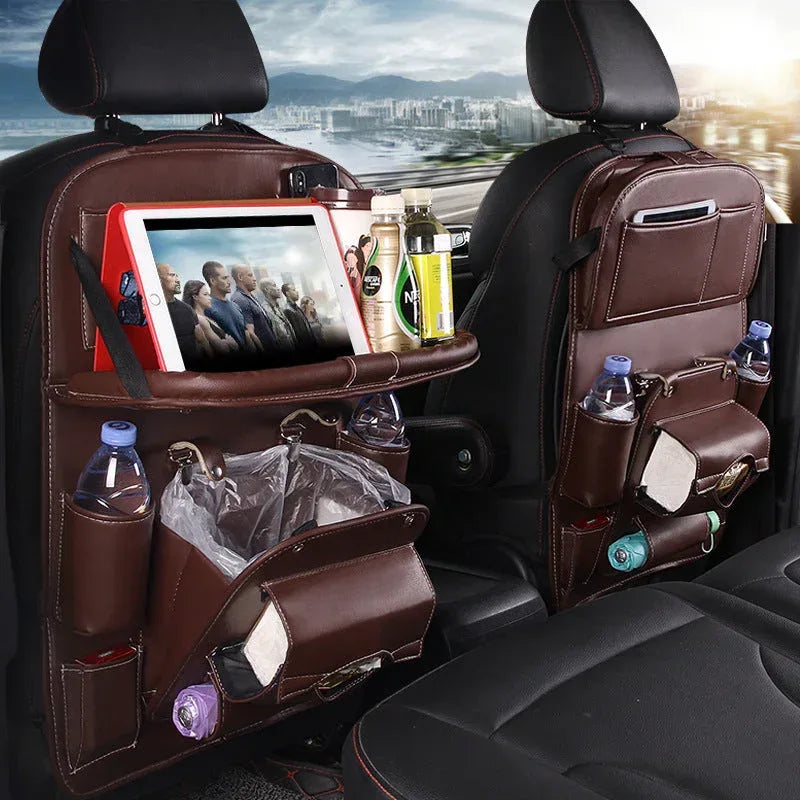 Leather Car Storage Bag Multifunction Seat Back Tray Hanging Bag - Snagva