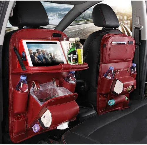 Leather Car Storage Bag Multifunction Seat Back Tray Hanging Bag - Snagva