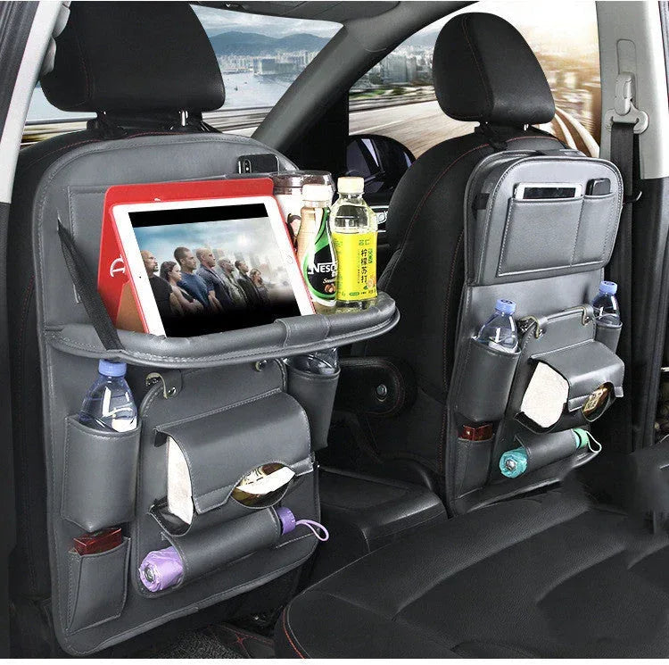 Leather Car Storage Bag Multifunction Seat Back Tray Hanging Bag - Snagva