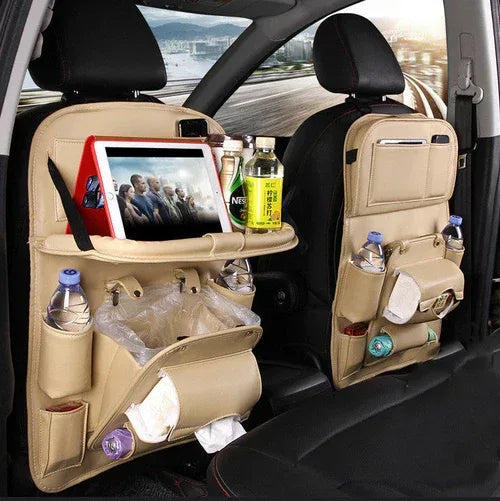 Leather Car Storage Bag Multifunction Seat Back Tray Hanging Bag - Snagva