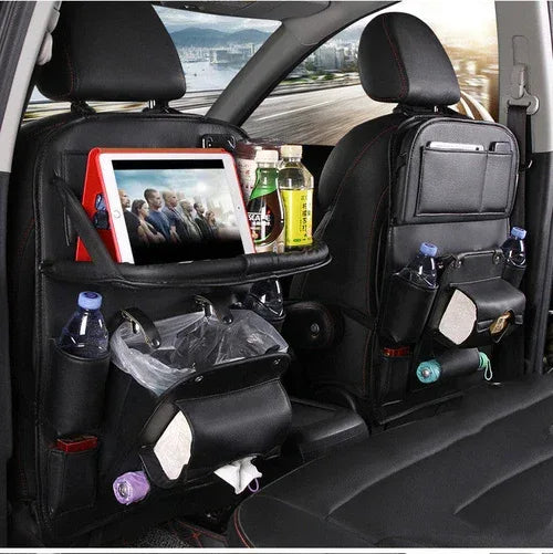 Leather Car Storage Bag Multifunction Seat Back Tray Hanging Bag - Snagva
